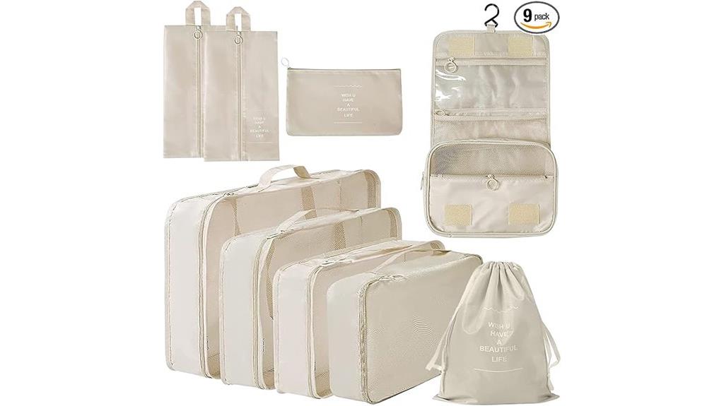 beige travel packing cubes