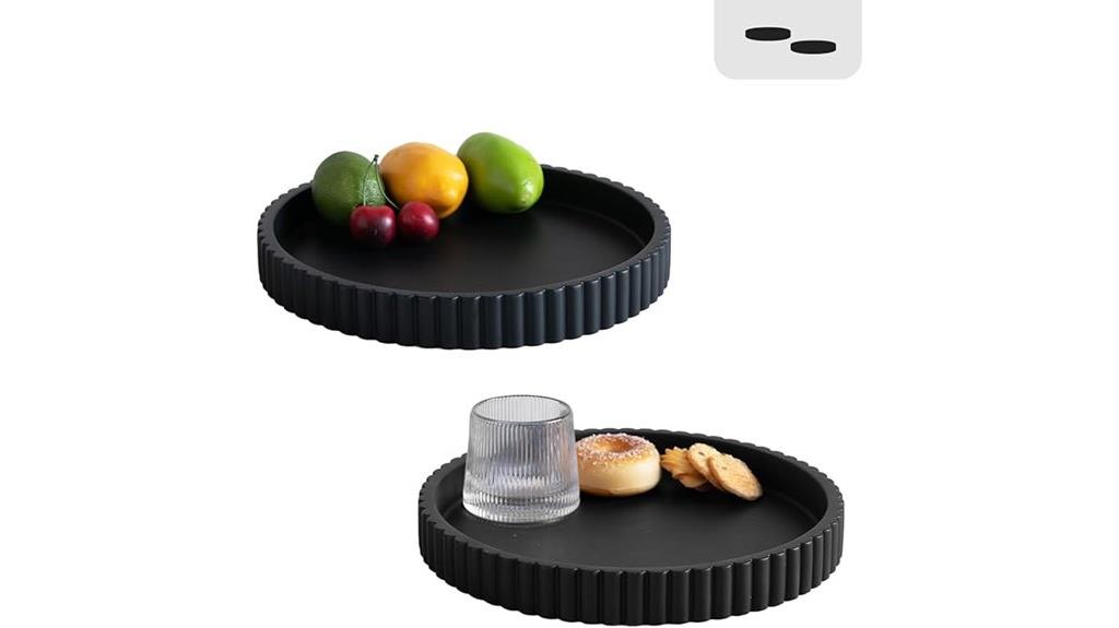 black round concrete trays