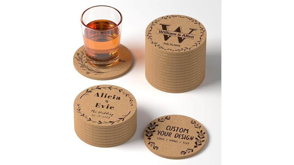customizable cork drink coasters