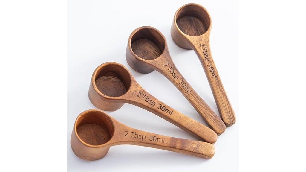 four wooden measuring scoops
