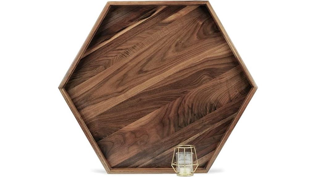 large hexagonal walnut tray