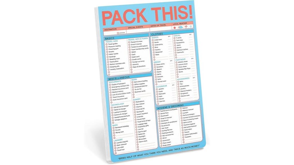 pastel packing list pad