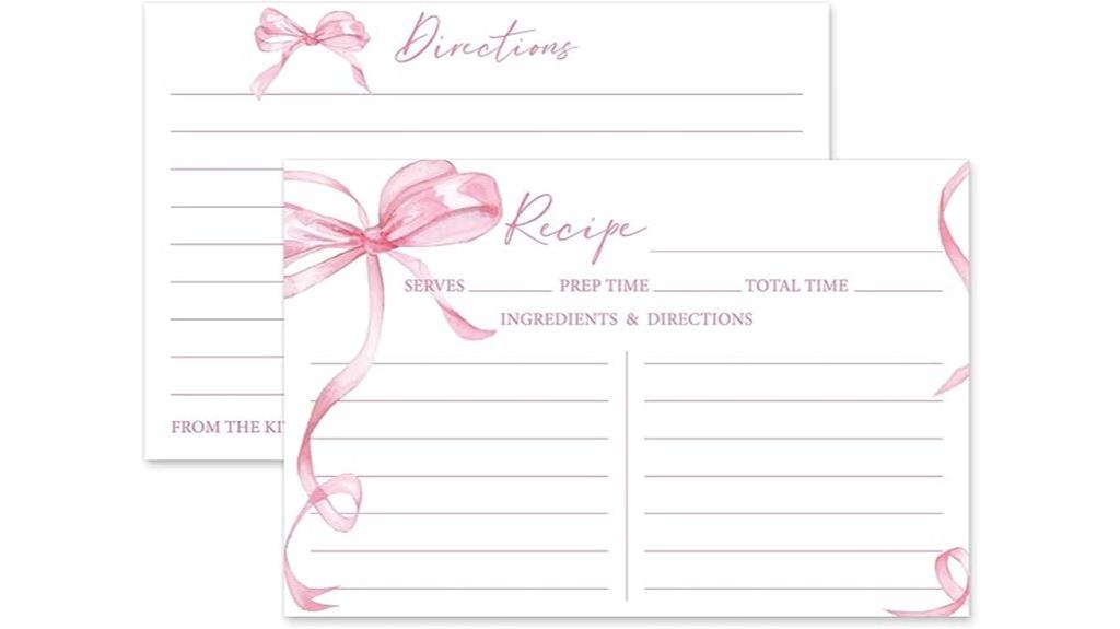 pink bow recipe cards