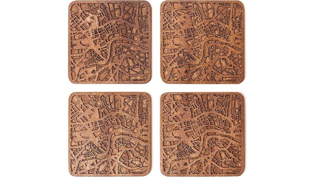 sapele wooden map coasters