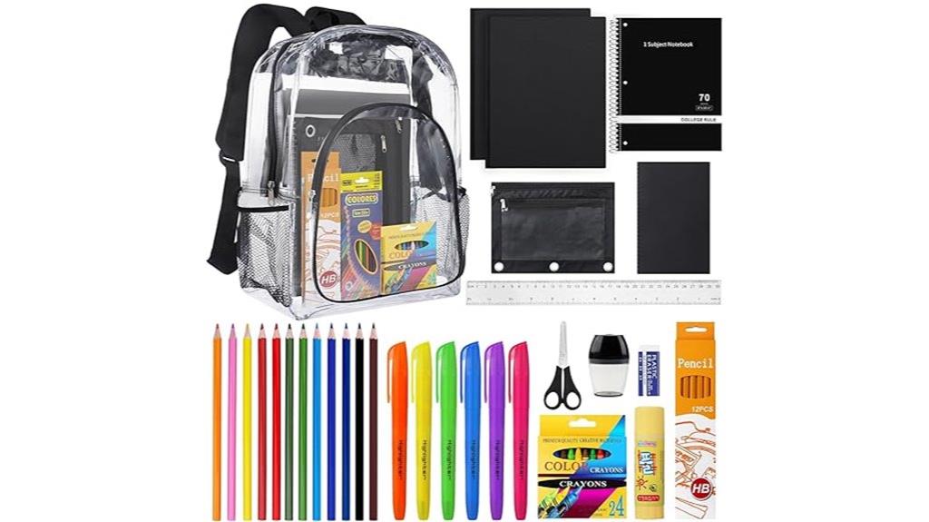school supplies with backpack