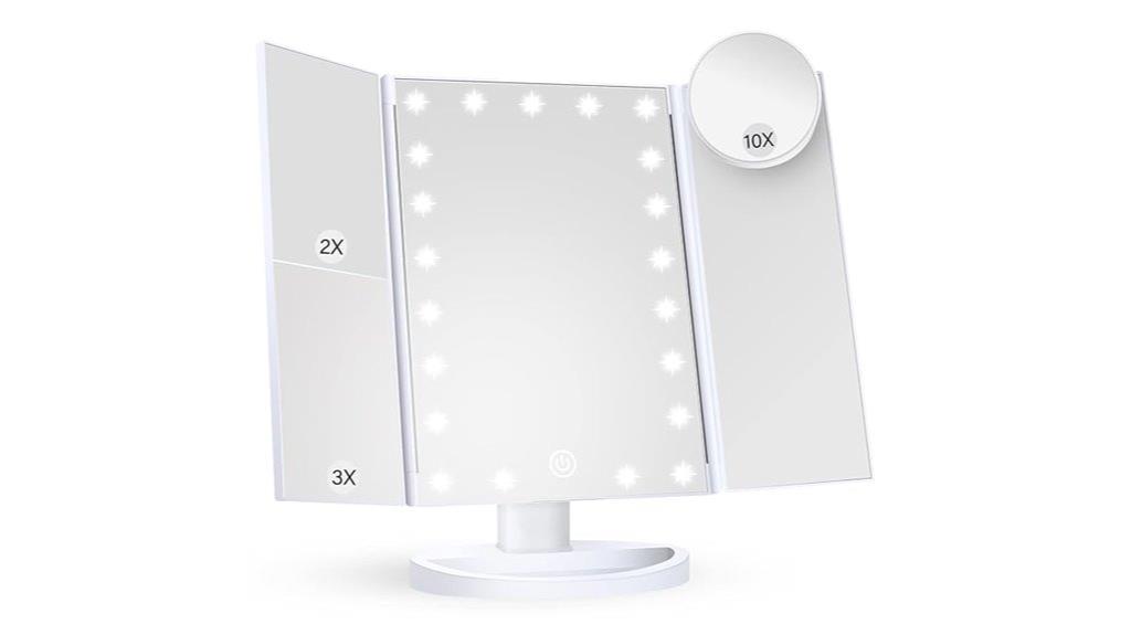 trifold illuminated makeup mirror