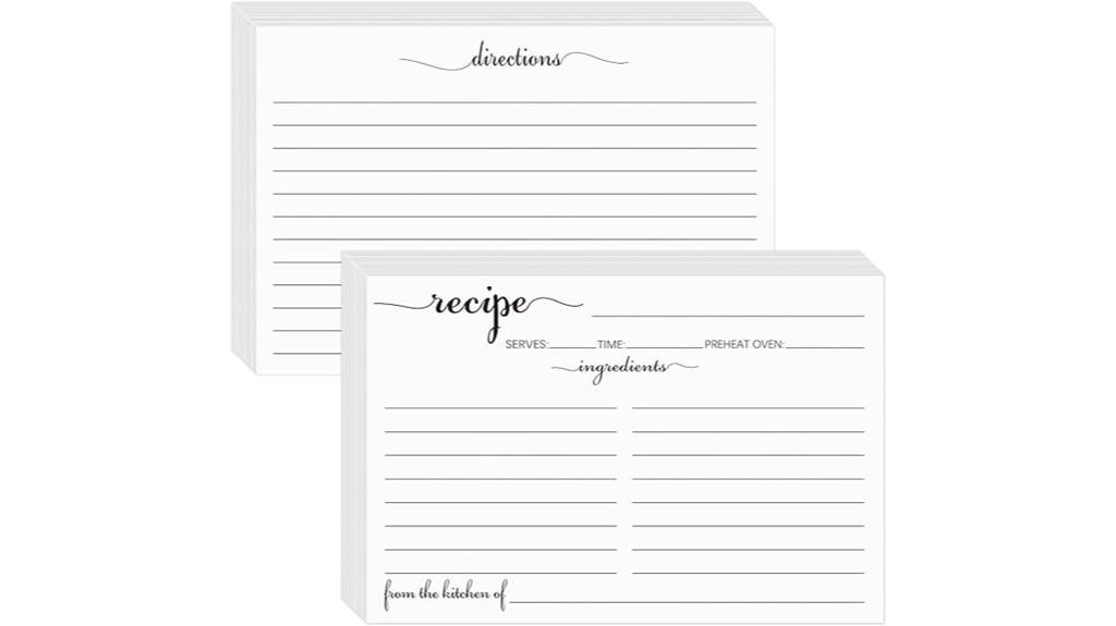 white double sided recipe cards