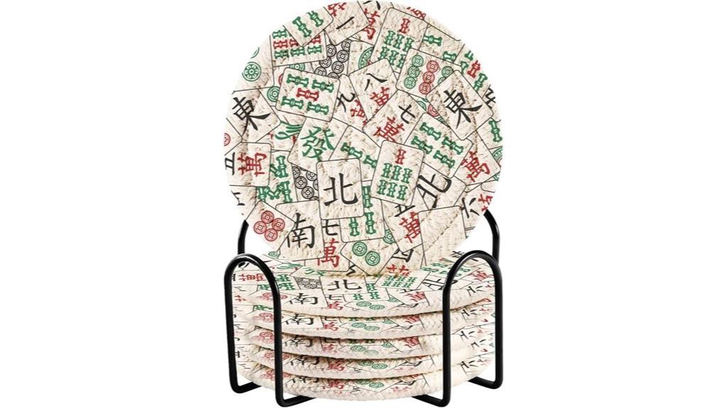 white mahjong coasters set