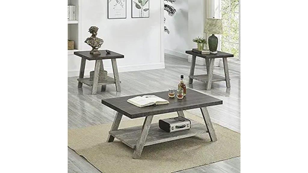 wood shelf coffee table set