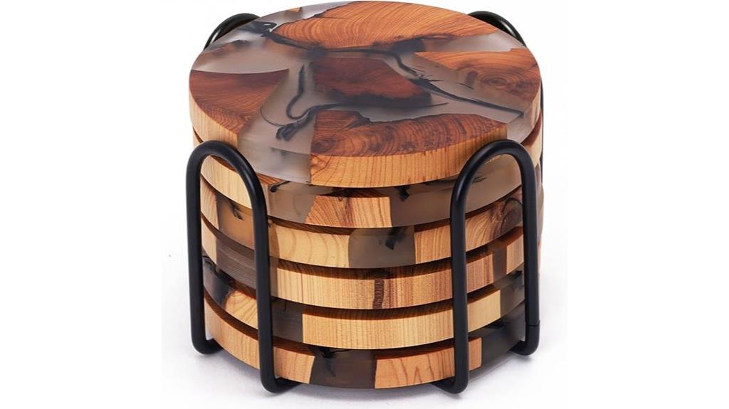 wooden coasters with holder